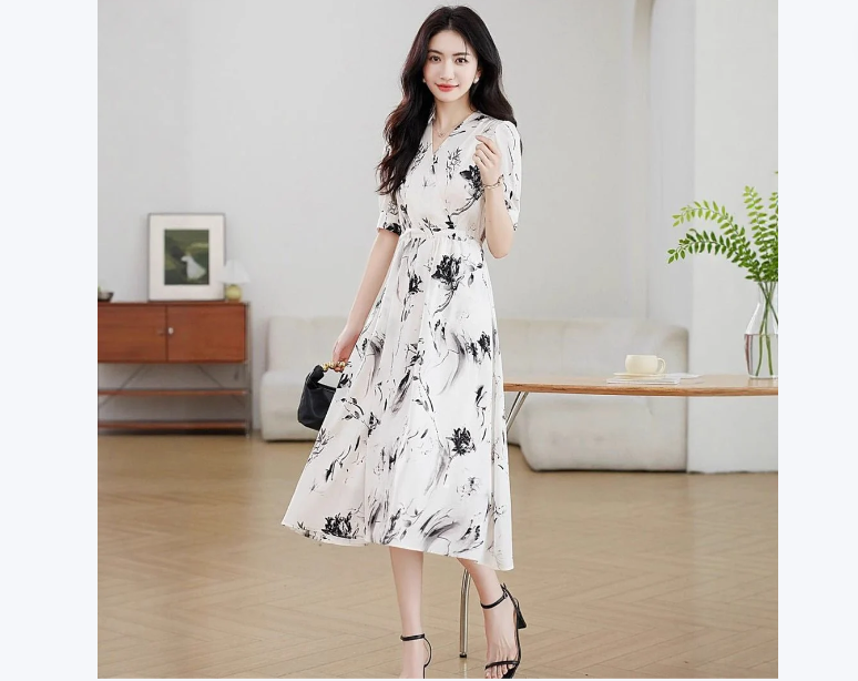 Floral French-style Figure-flattering Elegant Dress
