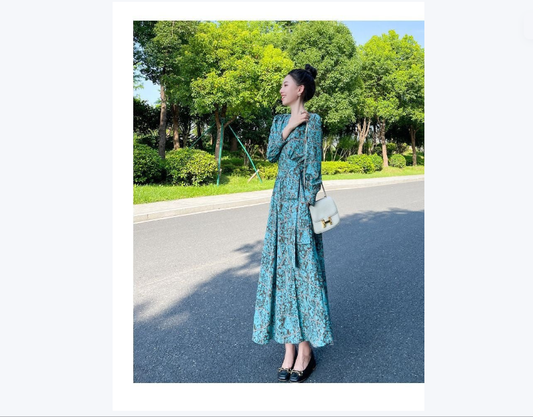 French-style Cinched Chiffon Maxi Dress