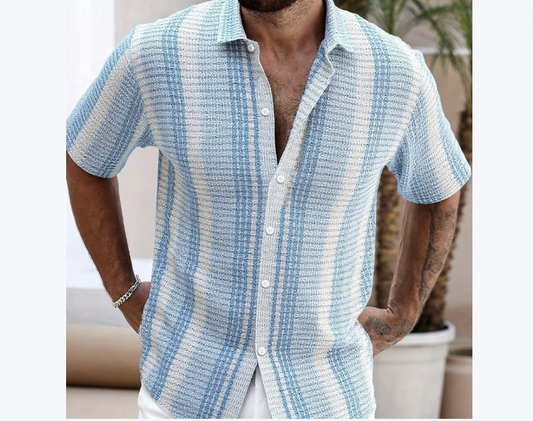 Mens Casual Slim-Fit 3D-Printed Short-Sleeve Beach Shirt