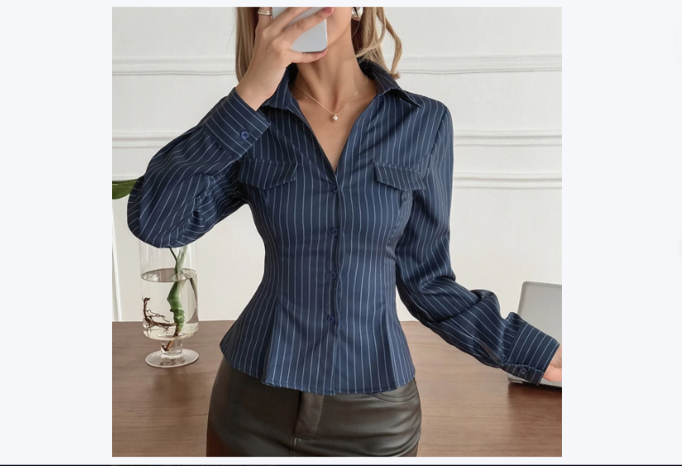 Casual Resort Button-Down Long-Sleeve Shirt Top For Women