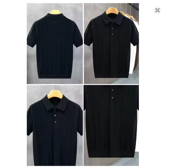 Mens Textured Polo Shirt Short-sleeve T-shirt Top