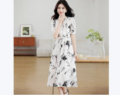 Floral French-style Figure-flattering Elegant Dress