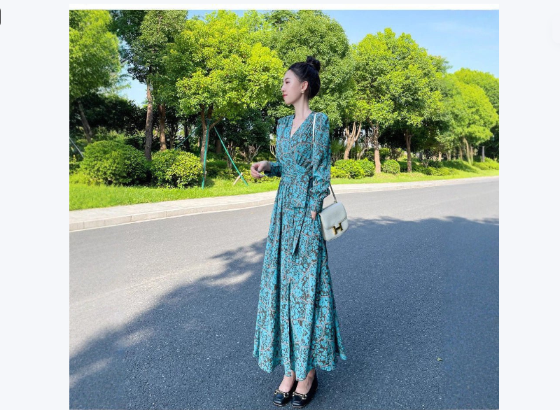 French-style Cinched Chiffon Maxi Dress