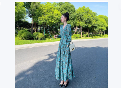 French-style Cinched Chiffon Maxi Dress