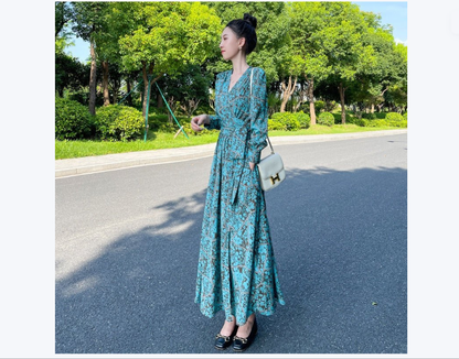 French-style Cinched Chiffon Maxi Dress