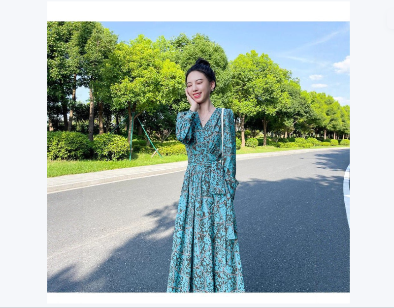 French-style Cinched Chiffon Maxi Dress