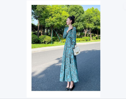 French-style Cinched Chiffon Maxi Dress