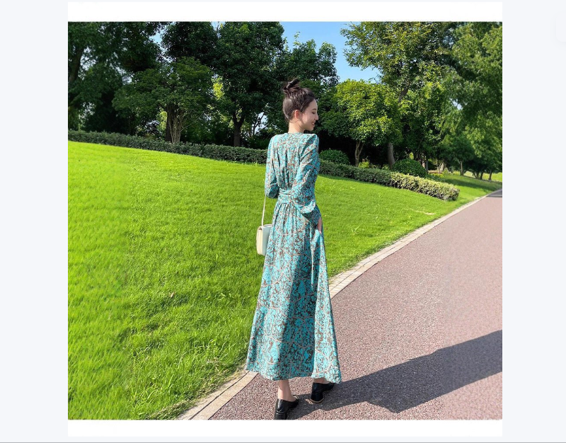 French-style Cinched Chiffon Maxi Dress