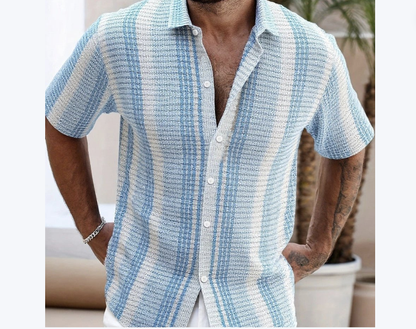 Mens Casual Slim-Fit 3D-Printed Short-Sleeve Beach Shirt