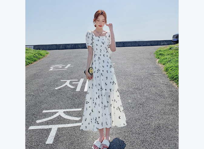 Pastoral-style White Floral-print Dress For Women Summer Season
