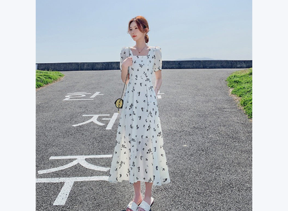 Pastoral-style White Floral-print Dress For Women Summer Season