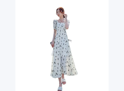 Pastoral-style White Floral-print Dress For Women Summer Season