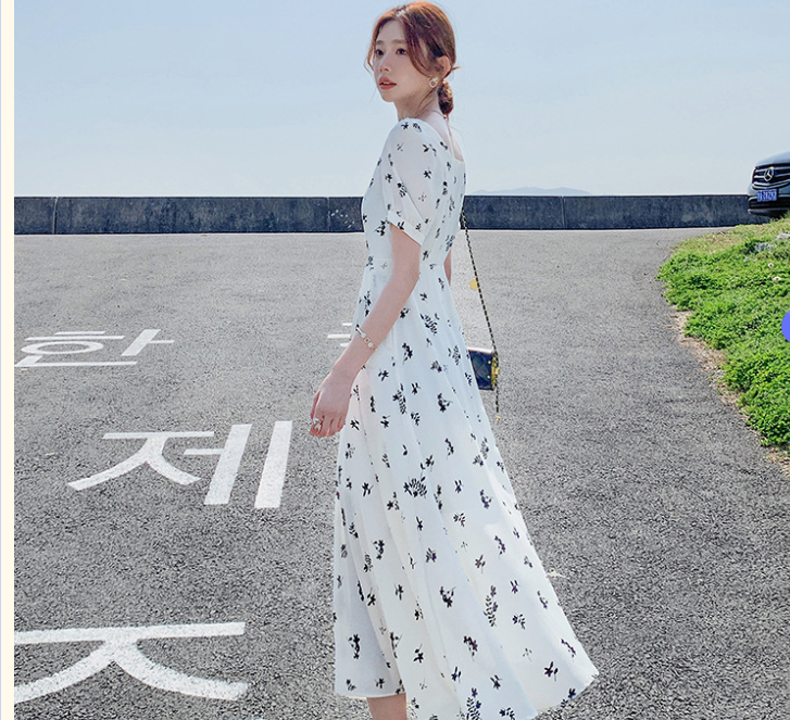 Pastoral-style White Floral-print Dress For Women Summer Season