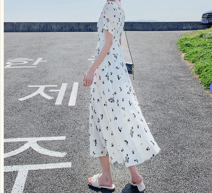 Pastoral-style White Floral-print Dress For Women Summer Season