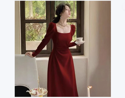 Red Longsleeve Dress Women's Formal GownRed SkirtMaxi