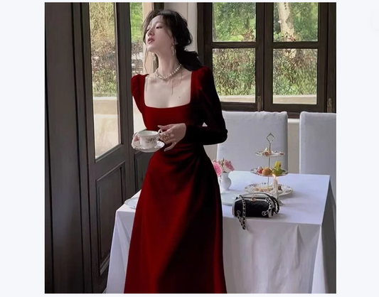 Red Longsleeve Dress Women's Formal GownRed SkirtMaxi