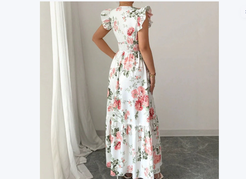 Women's Fashionable Elegant And Sophisticated Printed Dress With Ruffled Sleeves