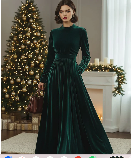 Stand Collar Loose Party Pocket Solid Velvet Long Sleeve Maxi Dress