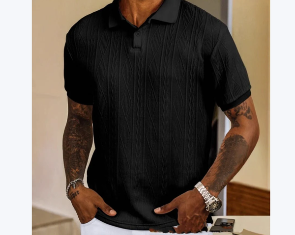 Mens Textured Polo Shirt Short-sleeve T-shirt Top