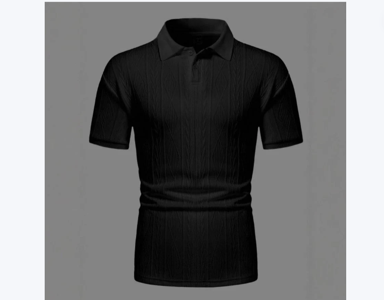 Mens Textured Polo Shirt Short-sleeve T-shirt Top