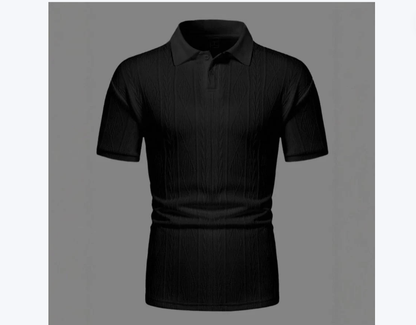 Mens Textured Polo Shirt Short-sleeve T-shirt Top