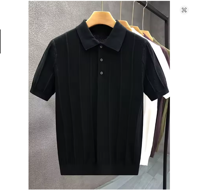 Mens Textured Polo Shirt Short-sleeve T-shirt Top