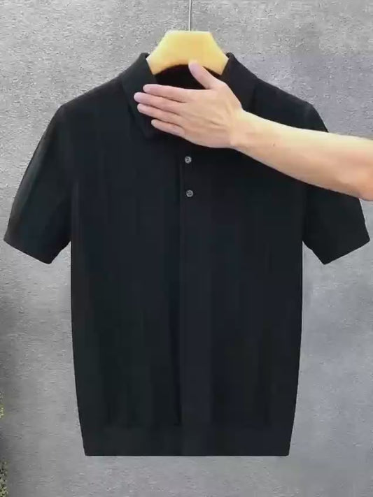 Mens Textured Polo Shirt Short-sleeve T-shirt Top